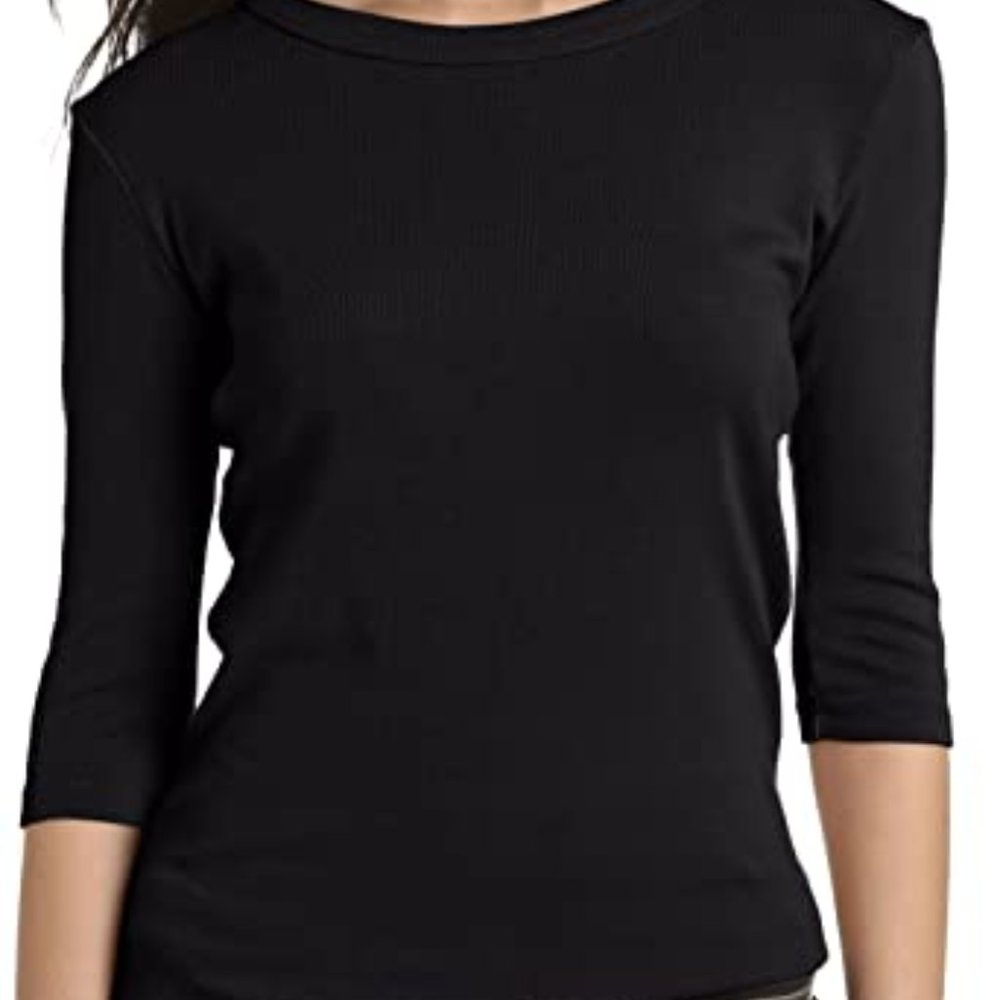 Black Crew Neck Three Quarter Sleeves Sweater
